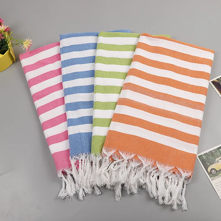 

New Turkish Beach Towels 100% Cotton Stripes Thin Bath Towel Travel Camping Shawl Sunscreen Tassel Tapestry 100*180 cm