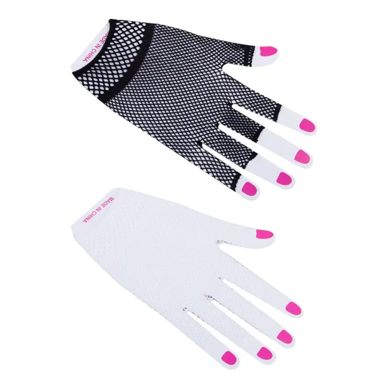 

Women Hollow Out Fishnet Wrist Length Short Half Finger Gloves Solid Color Clubwear Dance Party Fingerless Mittens W77