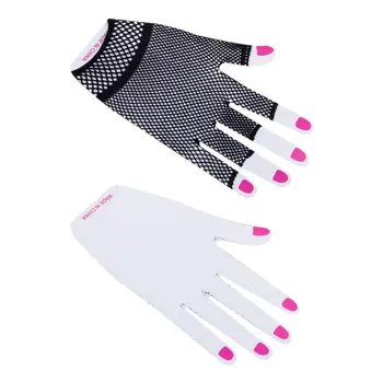 

Women Hollow Out Fishnet Wrist Length Short Half Finger Gloves Solid Color Clubwear Dance Party Fingerless Mittens W77