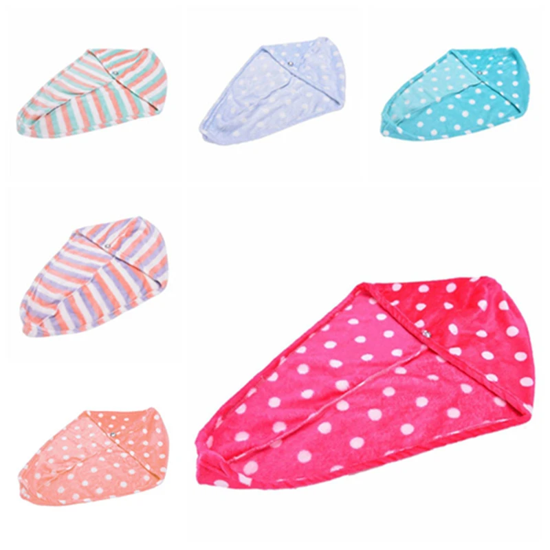 

Dry Lady Women Girls Quick Bath Twist Drying Cap Turbie Turban Loop Button Hat Makeup Cosmetic Bathing Tool Hair Wrap Head Towel