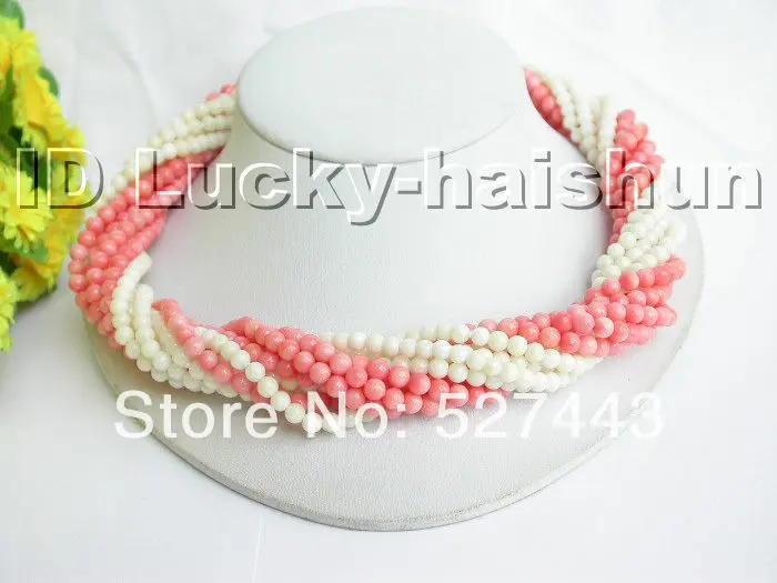 

Wholesale free shipping >>AAA 10Stds natural pink white coral necklace lseashell