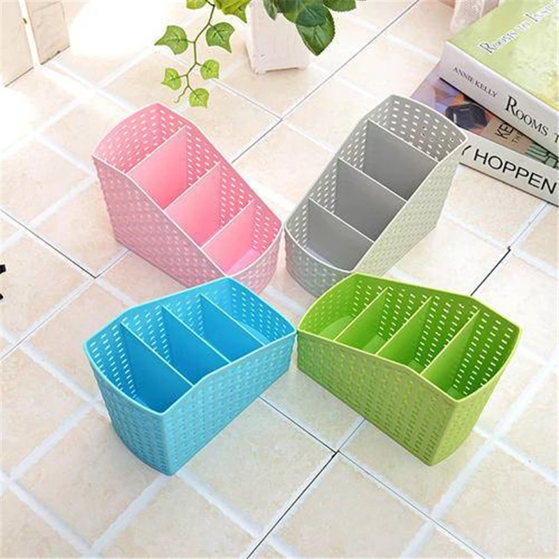 

Imitation Rattan Multi-compartment Storage Box Cosmetics Desktop Remote Control Debris Classification Plastic Box Organizer