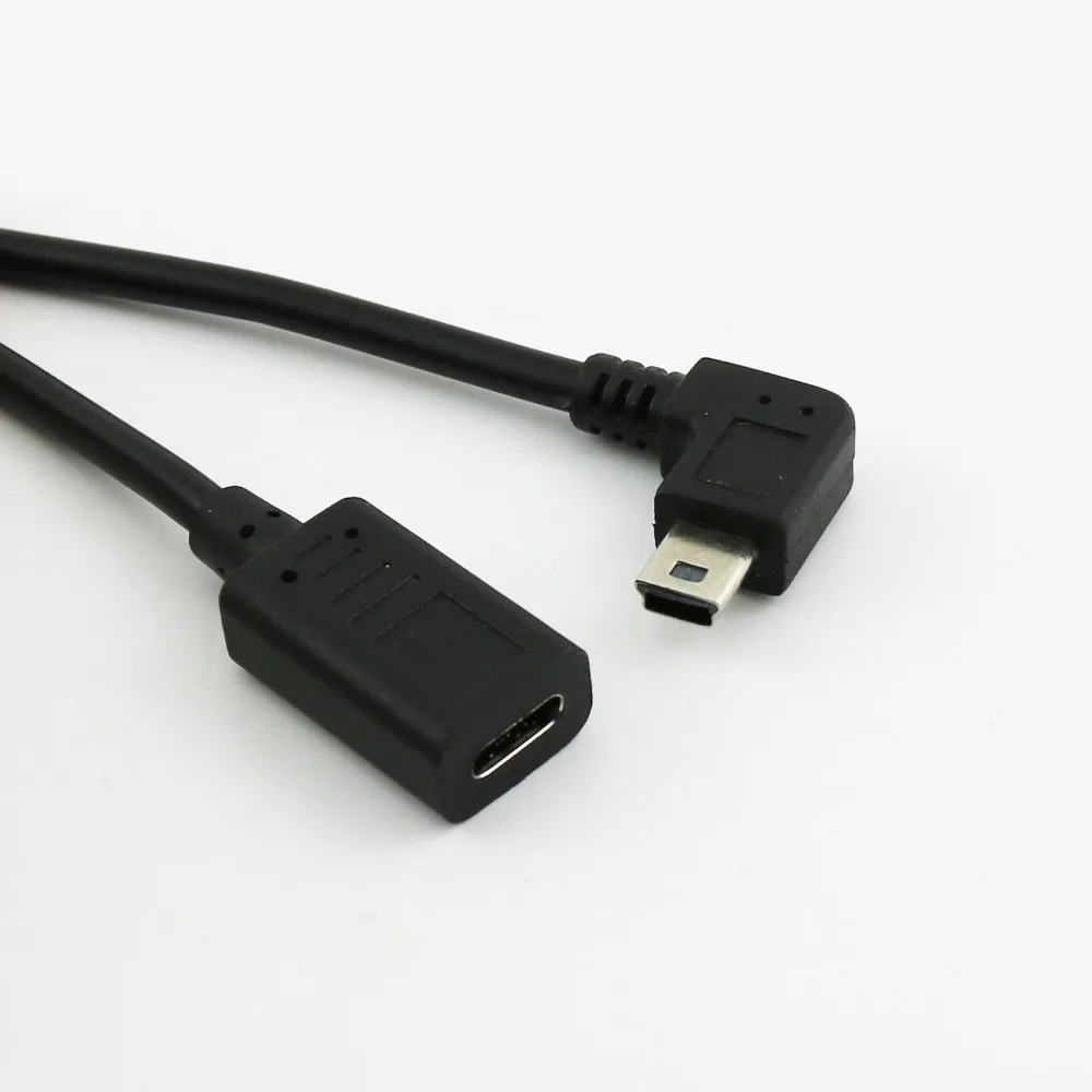 

10x USB 3.1 Type C Female to USB Mini 5Pin Right Angle Male Plug Data Sync Charging Connector Cable Cord 30CM/1FT