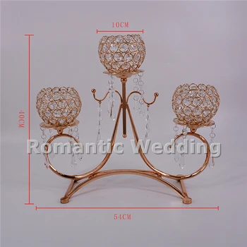

Free shipment 10PCS/lots 3 arms gold beaded crystal metal candlestick centerpiece for Wedding decoration event party decoration