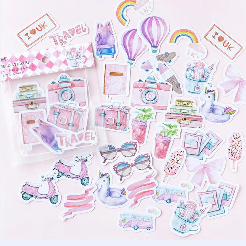 

40 Pcs/Pack Diary Album Journal Decorative Stickers Cute Stationery Scrapbooking DIY Travel Stick Lable School Supplies