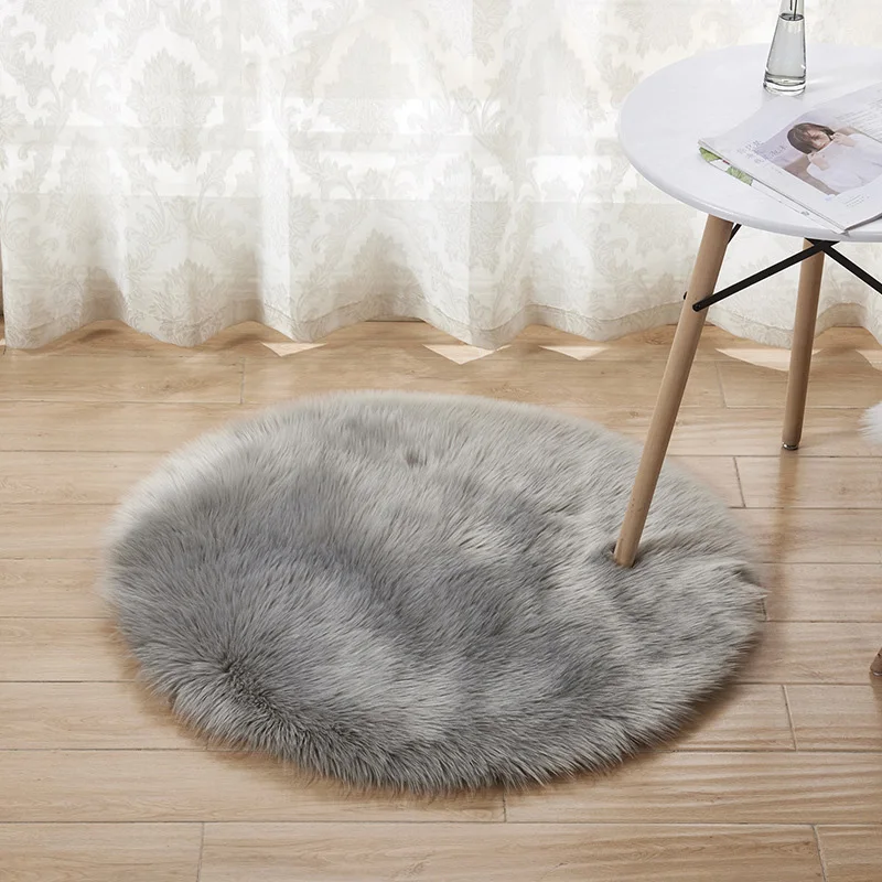 Круглое одеяло диван коврик спальня мягкая пушистая шерсть искусственный мех овчины стулья подушки сиденья мохнатые гостиная - Цвет: A Type  Gray 35cm