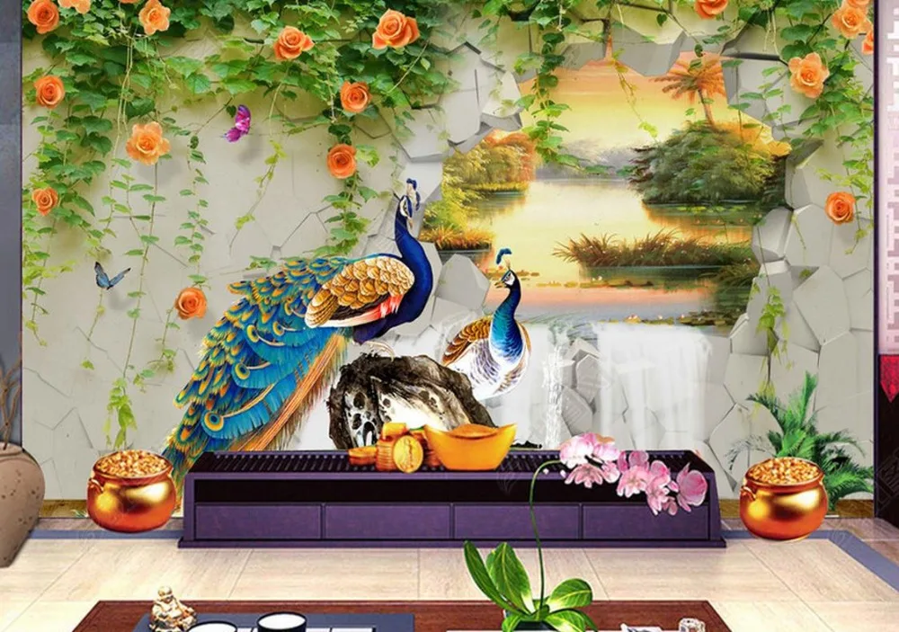 

3d wallpapers for wall 3d stereoscopic mural wallpaper Custom wallpaper-3d peacock 3d wallpaper living room