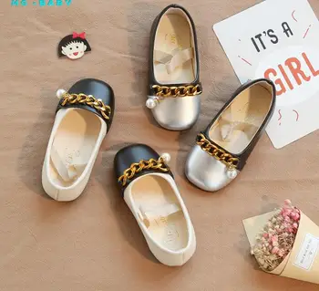 

2019 spring new Korean children's shoes cute little girl princess shoes soft bottom spring and autumn pearl chain single shoes