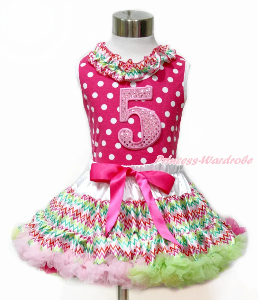 

Easter Sparkle 5TH Hot Pink White Dot Top Rainbow Stripe Skirt Set 1-8Y MAMH172