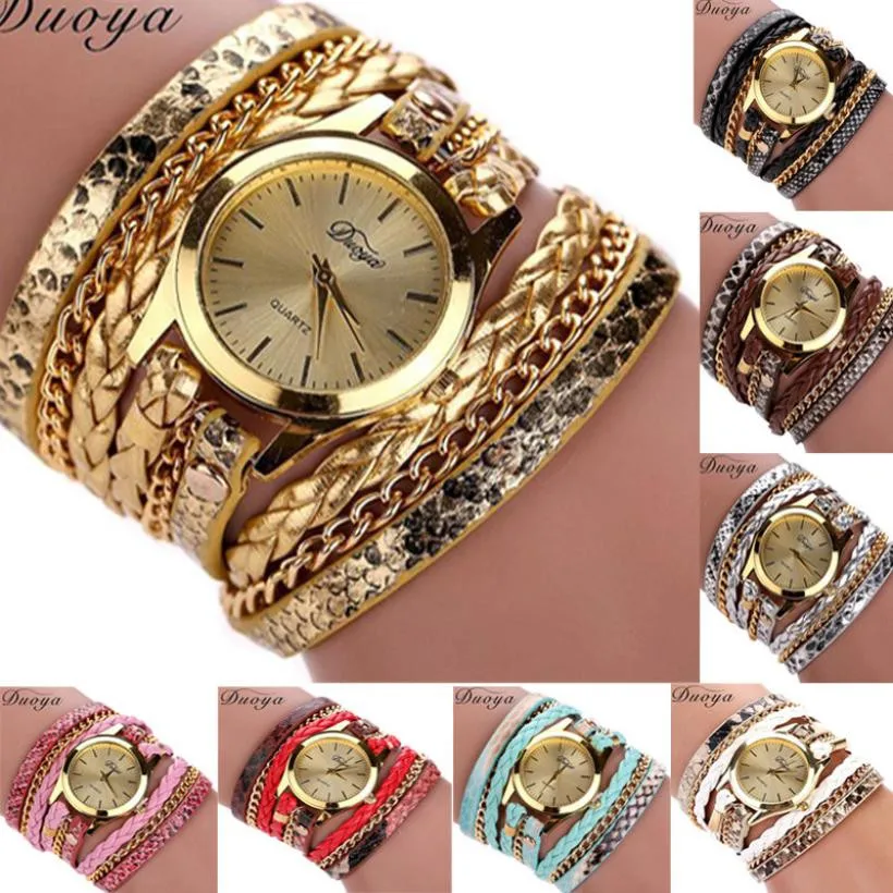 

Wholesale Duoya Quartz Wristwatch luxury fashion heart pendant Gold Watches Women Clock weave Band Montre Femme