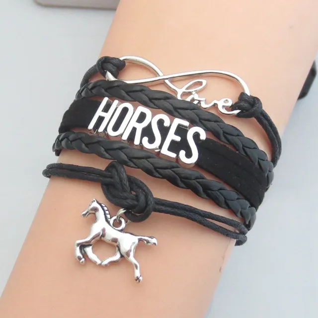 Fashion Infinity Love Horse Bracelet Charm Bracelets Handmade Fashion Infinity Love Horse Bracelet Charm Bracelets Handmade Leather Black Horses Gift