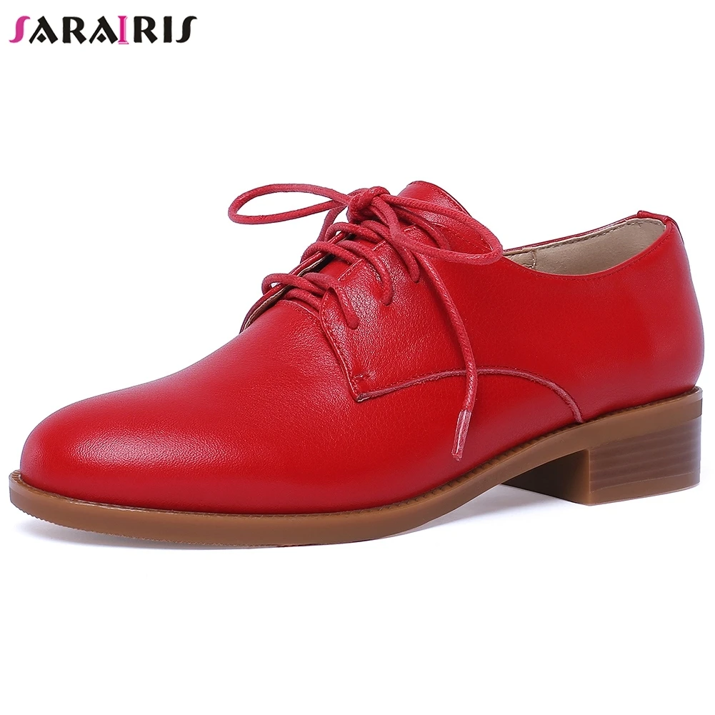 

SARAIRIS New Arrivals 2019 Genuine Leather Chunky Heels Summer Pumps Woman Shoes Hot Sale Shoelaces Shoes Woman Pumps Female