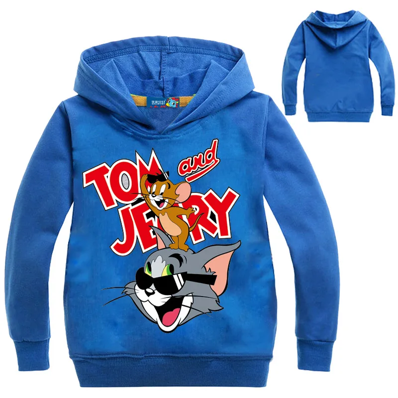 Коллекция года, осенняя одежда рубашки для девочек «Том и Джерри», Детский свитер для мальчиков и девочек, футболки с длинными рукавами для мальчиков, одежда с капюшоном