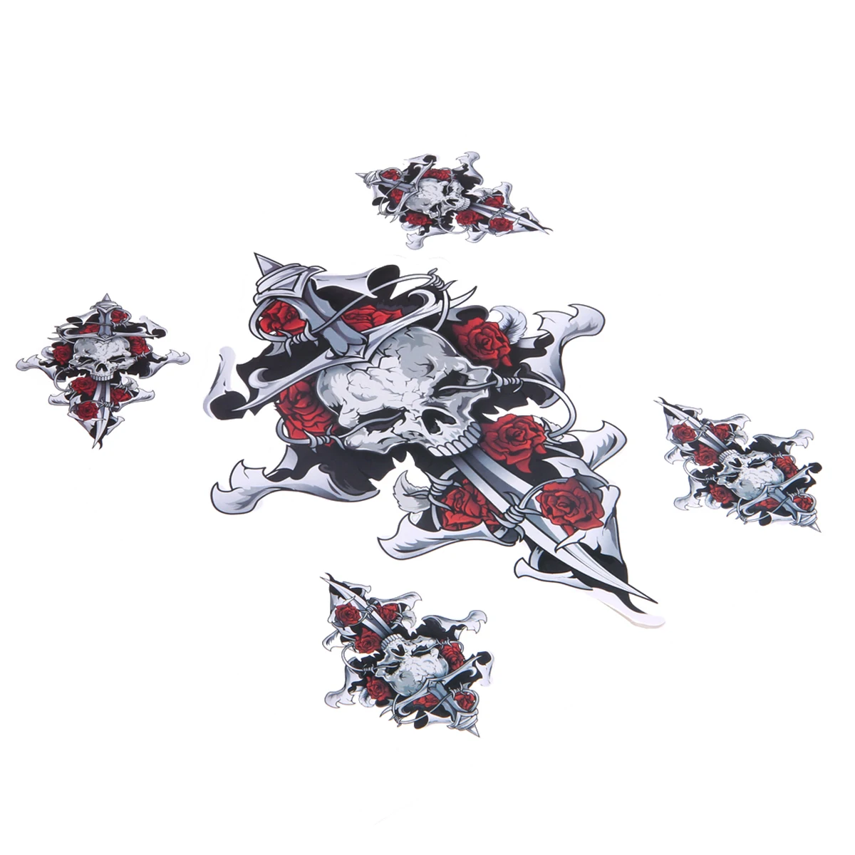 1 Sheet Red Rose Skull Self-adhesive Sticker Funny Decal Motorcycle Decoration For Auto Motorbike Motocross Scooter