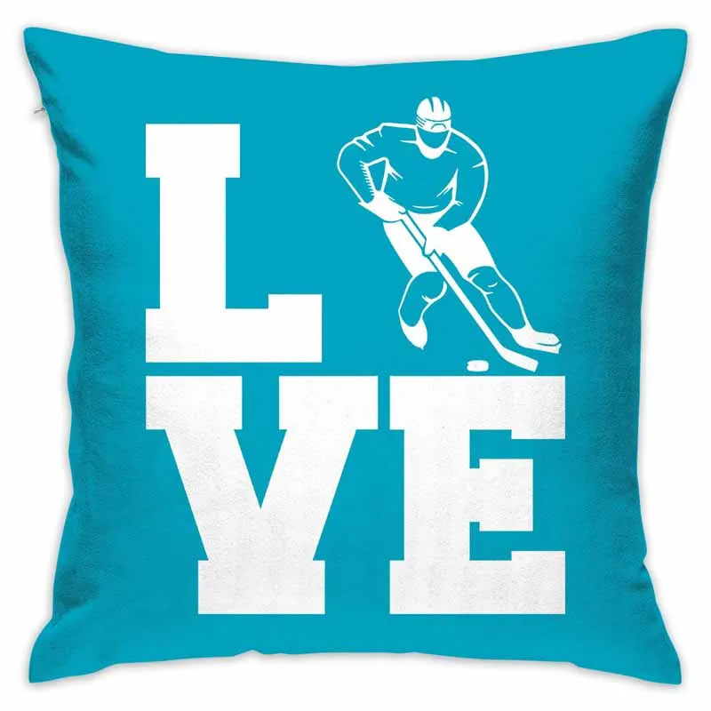 

18 X 18 Inch Love Ice Hockey Square Decorative Throw Pillow Cases Cushion Covers for Home, Couch, Sofa, Or Bed,