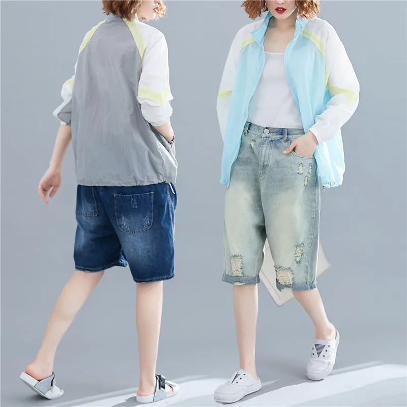 

HAYBLST Brand Women Sunscreen Jacket 2019 Summer Fashion Patchwork Plus Size Long Sleeve Pocket Cardigan Ultrathin Lady Clothing
