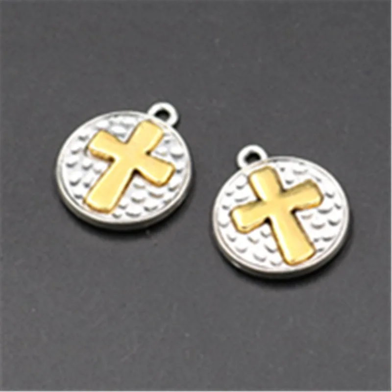 

WKOUD 8pcs Antique Silver Circle Gold Cross Charm Alloy Pendant For Necklace Bracelet DIY Fashion Jewelry Findings A724