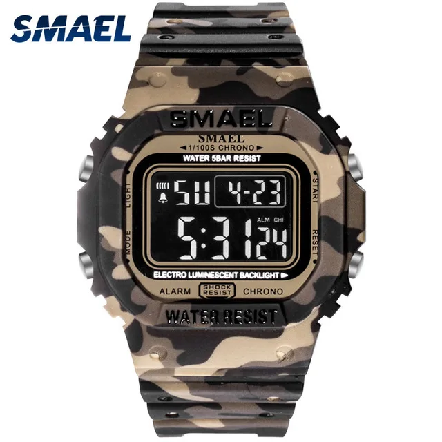 

Men Watch Digital LED SMAEL Silicone Rubber Camo Watch Strap Mens Army Watches Military Male Clock 1801 Sport Watches Waterproof