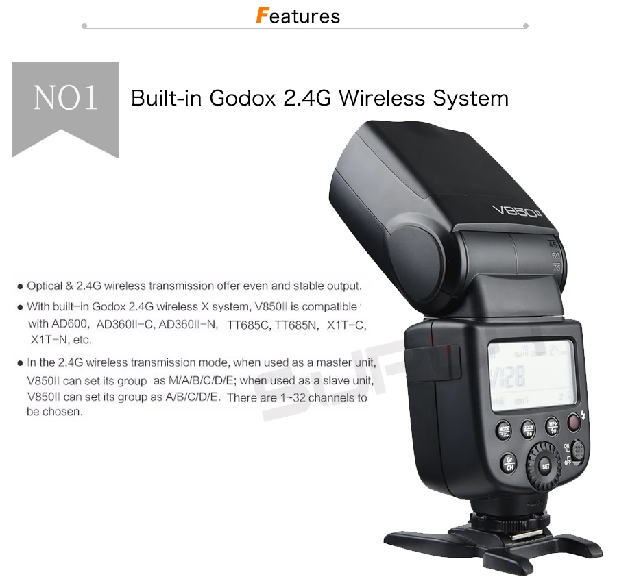 Godox V850II GN60 2,4G Беспроводная X СИСТЕМА Speedlite литий-ионный аккумулятор вспышка светильник с автомобильным зарядным устройством для камеры Canon Nikon sony