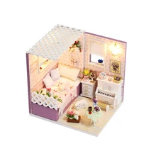 Миниатюрный Кукольный домик Модель Строительные наборы деревянный дом с мебели миниатюрные игрушки DIY кукольный домик Девушка Спальня любовь в Budapest