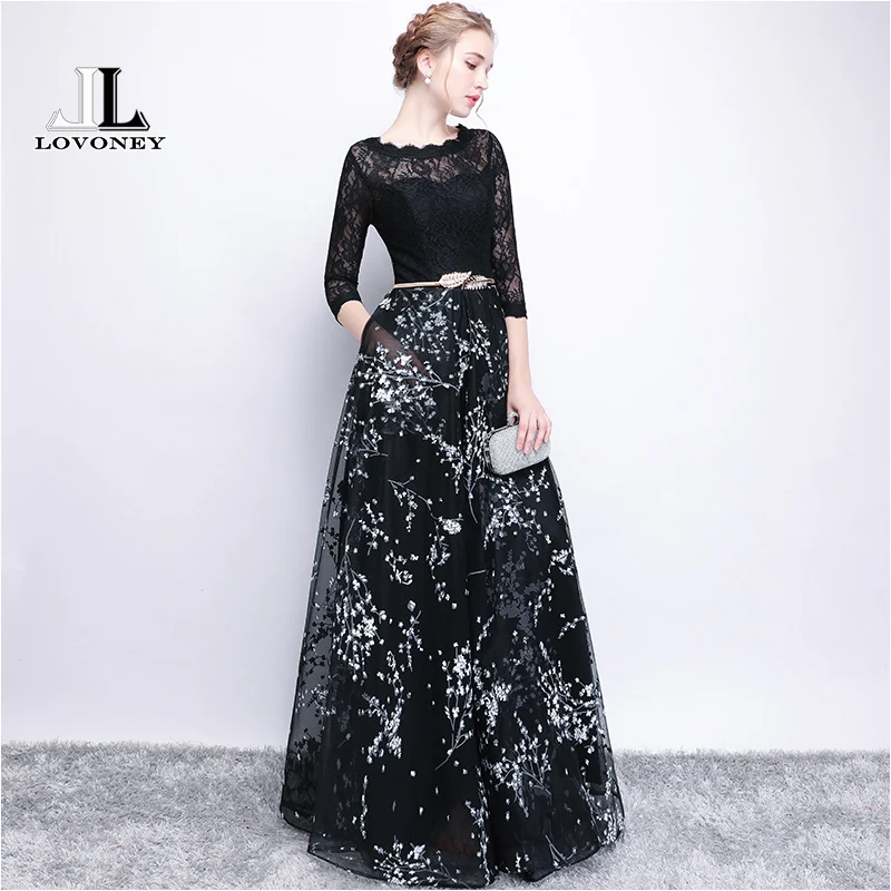 LOVONEY Elegant Lace Evening Dress Long Flower Print Occasion Party Dress Evening Gown Formal Dresses Robe De Soiree YS410 LOVONEY Elegant Lace Evening Dress Long Flower Print Occasion Party Dress Evening Gown Formal Dresses Robe De Soiree YS410