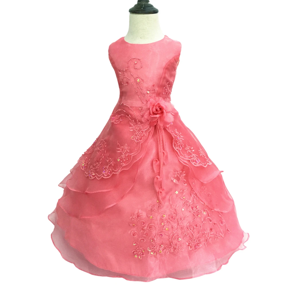 Free shipping New Arrival Party Dress 10 12 Years Kids Evening Gowns Embroidery Dust Pink Flower Girl Dresses For Weddings - Цвет: Coral7