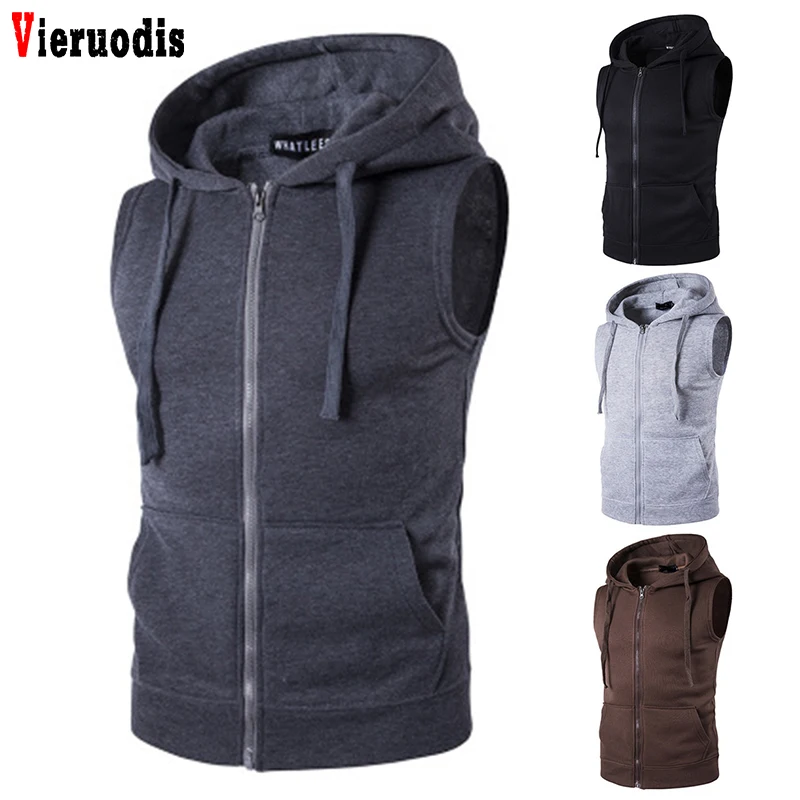 

Autumn Spring Cardigans Jacket Men's Sleeveless Fashion Hoody Sweatshirt Fit Slim Casual Zipper Pocket Men Vest Jacket Hoodies