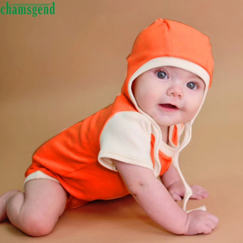 

CHAMSGEND Fashion Orange Newborn Infant Kids Baby Girls Solid O-Neck Short Sleeve Romper Jumpsuit+Hat Outfits Clothes Oct4