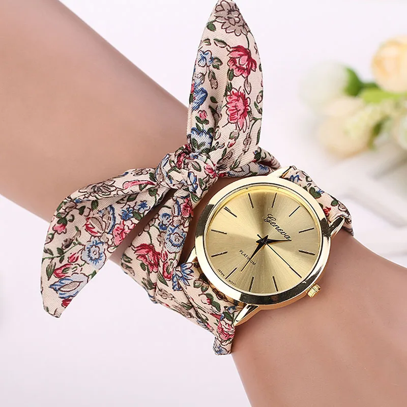

Students Lovers Lady Watches Women Floral Jacquard Cloth Quartz Dial Bracelet Wristwatch Watch relogios femininos de pulso %A