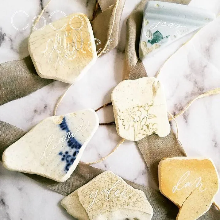  Cocostyles custom antique irregular tiles with hand writing name card for calligrapher wedding part - 32894319035