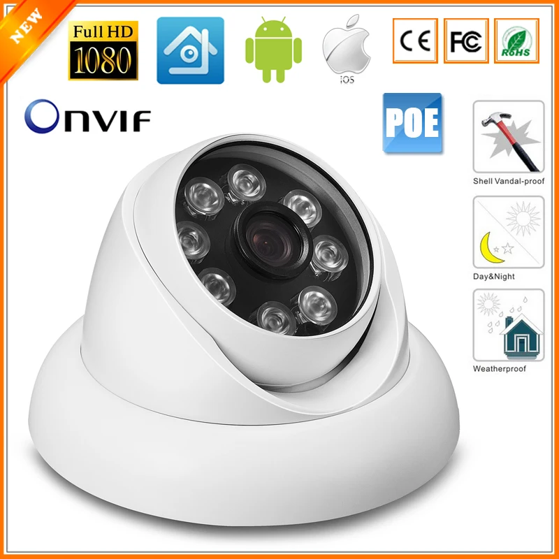  48v PoE HD 720P 960P Full HD 1080P 25fps Security Camera IP 8pcs Array LED Anti-Vandal Indoor Outdoor IP Camera 