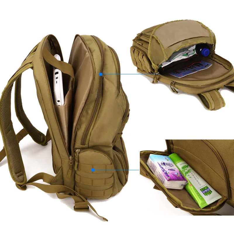 40L Men's Backpack Waterproof Nylon Man Women Military Rucksack Travel 14 inch Laptop Bag Molle Arm