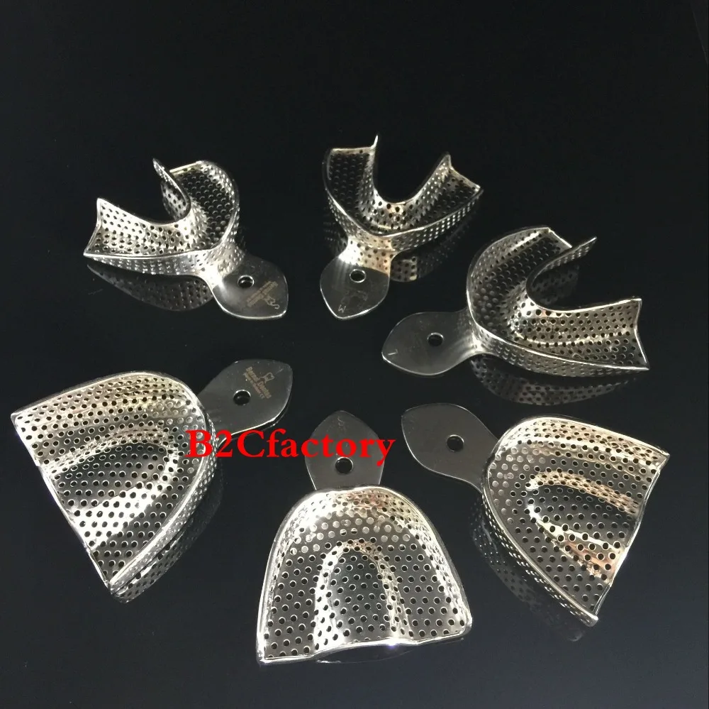 6pcs Dental Lab Impression Tray Plaster Dental Stainless Traysin Teeth