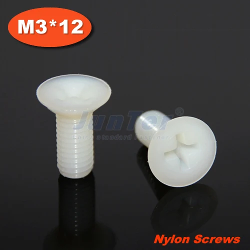

100pcs/lot DIN965 M3*12 Nylon Machine Phillips Flat Head (Cross recessed countersunk head screws) Screw