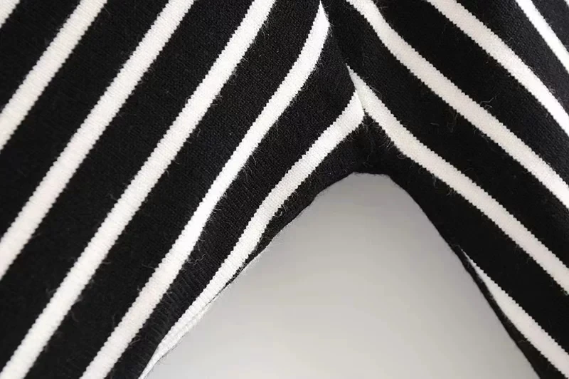 Модная черно-белая полосатая Лоскутная саржевая пуговица Асимметричный вязаный свитер Повседневная Женская длинная одежда Топы уличная