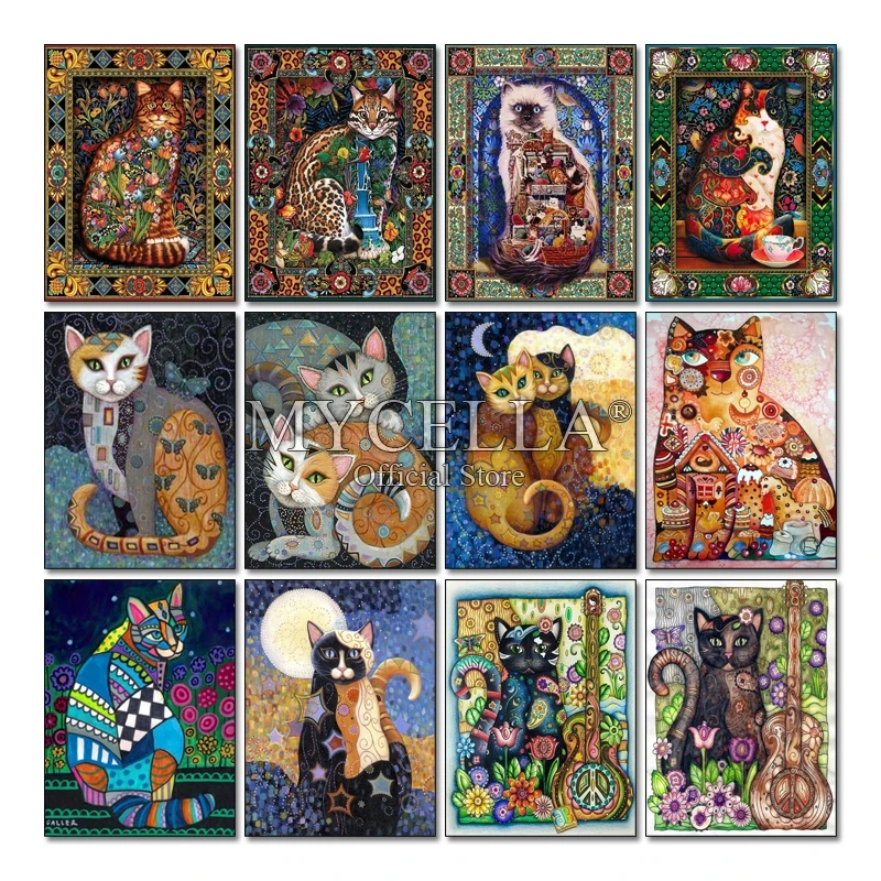 

Cat DIY Diamond Painting Cross Stitch 5D Flowers Embroidery Full Mosaic Square Drill Icon Diamond Embroidery Animal Home Decor