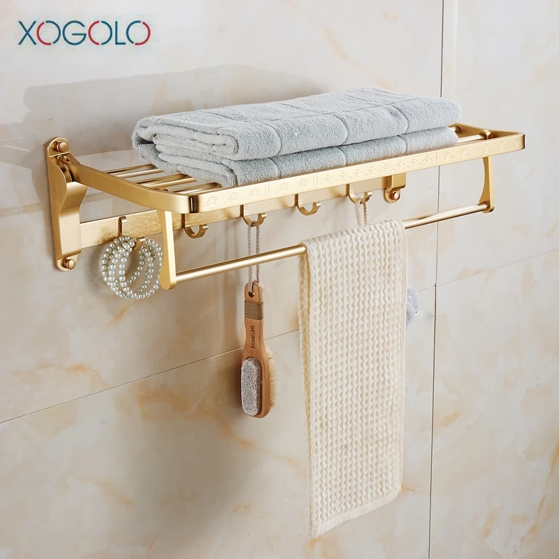 

Xogolo Space Aluminum Romantic Gold Movable Bath Towel Rack Holder Wall Mounted Bathroom Accessories