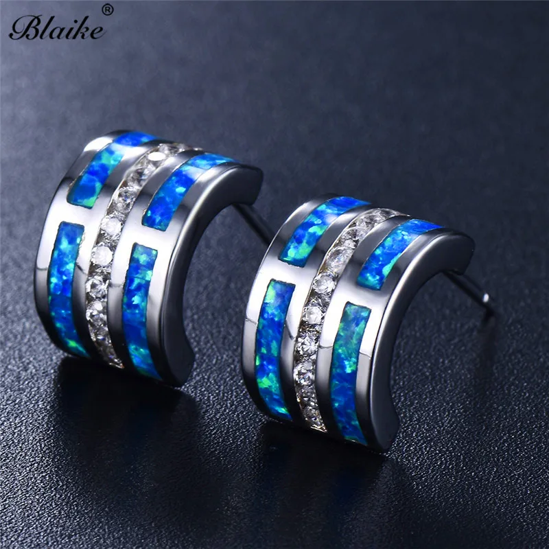 

Blaike Boutique Blue/White Fire Opal Stud Earrings For Women 925 Sterling Silver Filled Birthstone Party Jewelry Valentine Gifts