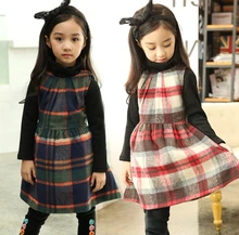 Free shipping Fall Winter Girl Dresses baby Girls Scottish kilt dresses Children kids Sleeveless Grid party