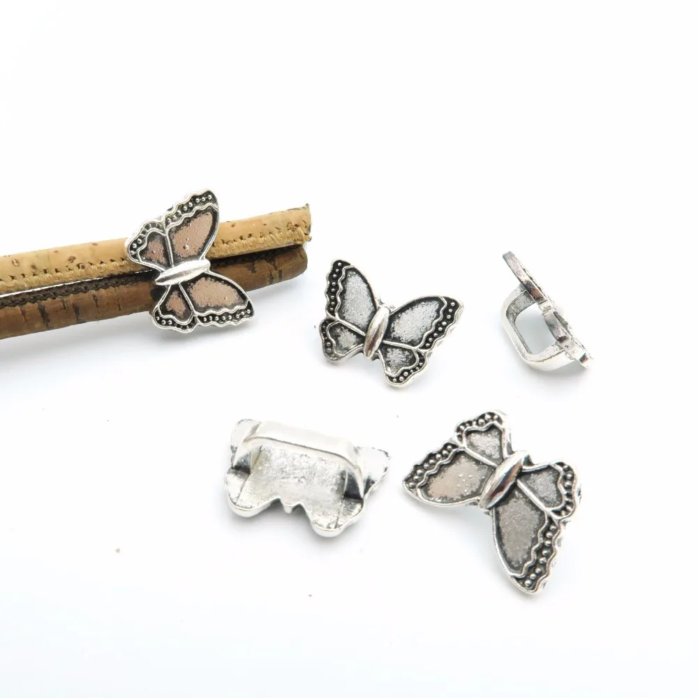 

For 10x5mm leather Antique Silver butterfly Slider bracelet findings Licorice Leather Components D-2-4