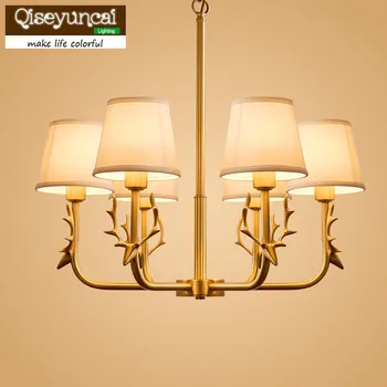 

Qiseyuncai 2018 American living room full copper antler chandelier simple modern villa bedroom dining room living room lighting