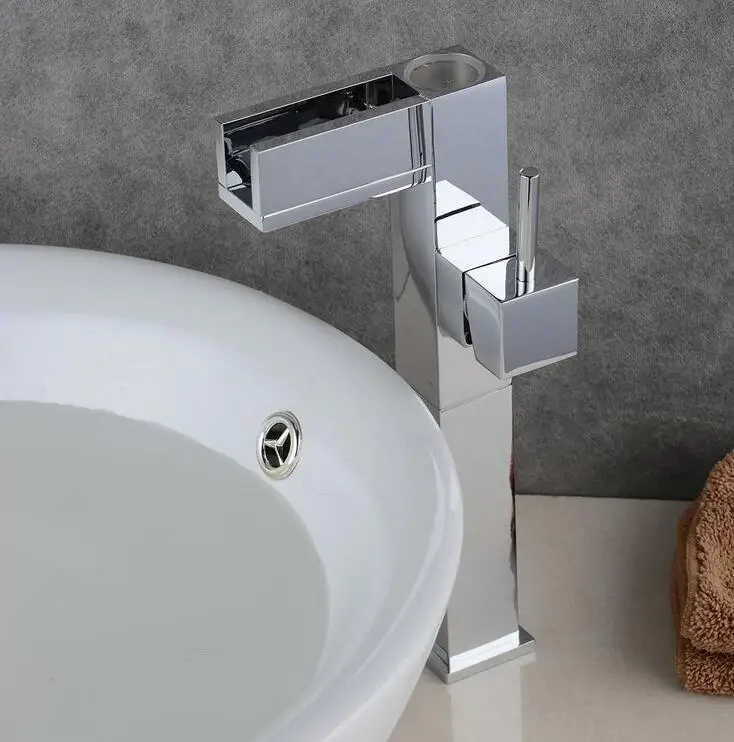 3 Colours change bathroom water basin faucet mixer Brass single hole LED Chrome plated waterfall | Обустройство дома