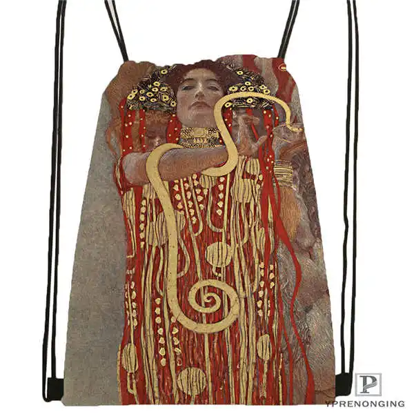 Изготовленный На Заказ Густав Климт Drawstring сумка-рюкзак милый рюкзак дети сумка(черный назад) 31x40 см#180531-03-15 - Цвет: Drawstring Backpack
