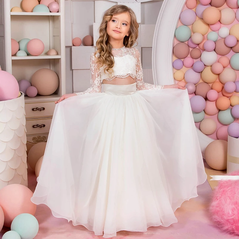 New A-Line Ivory Flower Girls Dresses Kids Wedding Party Dress long Sleeve Mother Daughter Dresses For Girls Princess Lace Dress New A-Line Ivory Flower Girls Dresses Kids Wedding Party Dress long Sleeve Mother Daughter Dresses For Girls Princess Lace Dress