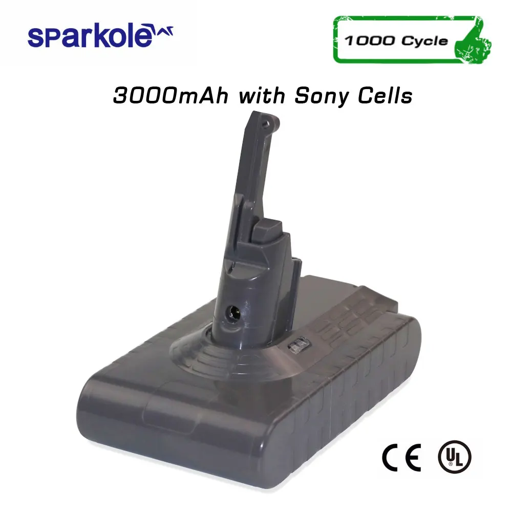 

Sparkole 21.6V 3000mAh Li-ion Battery for Dyson V8 Absolute Animal Fluffy 1000cycles with imported Brand Cells