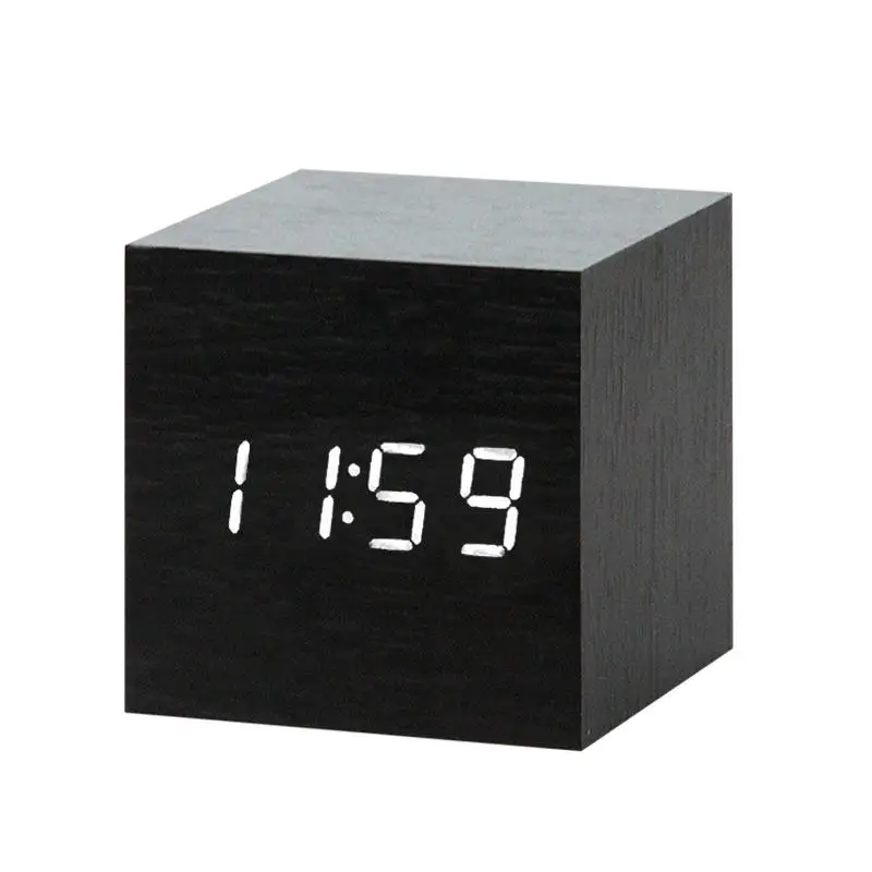 LED Wooden Alarm Clock Watch Table Voice Control Digital Wood Despertador Electronic Desktop USB/AAA Powered Clocks Table Decor - Цвет: 5