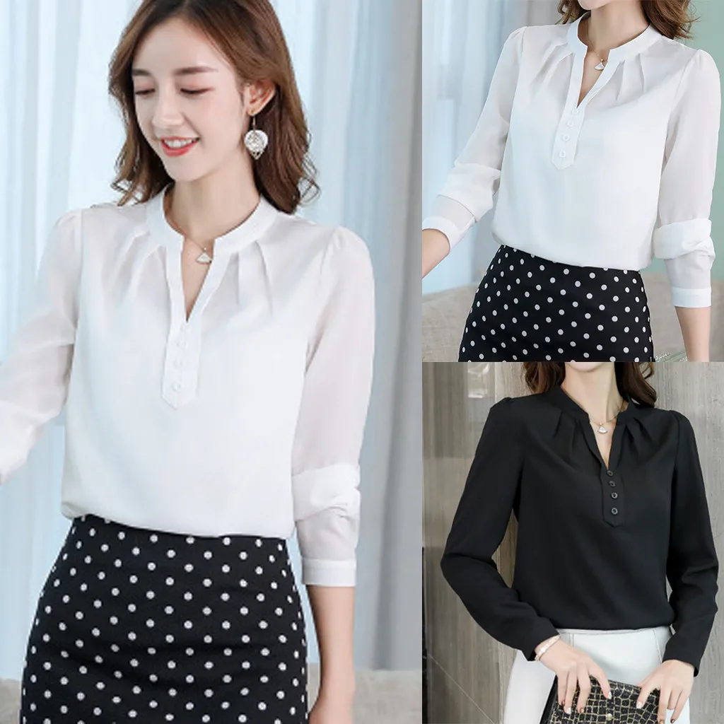 

Women Chiffon Blouse 2019 Women Work Office Long Sleeve Solid Chiffon Blouse Tee Shirt Top