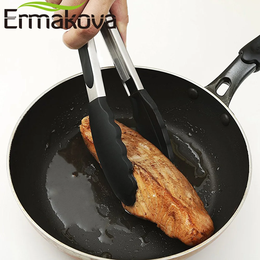 ERMAKOVA 2 шт./компл. 9 дюймовые и 12 Черные Кухонные силиконовые щипцы антипригарные из