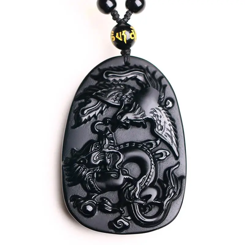 

Drop Shipping Black Obsidian Dragon and Phoenix Necklace Pendant Mens Jewelry Womens jewelry Men's Jewelry Women's Jewelry