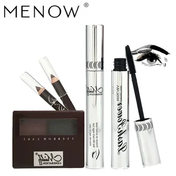 

4pcs Make Up Set MENOW Brand Curling Thick Mascara Volume Express False Eyelashes Cosmetics & Eyebrow Powder & Two Eyeliner